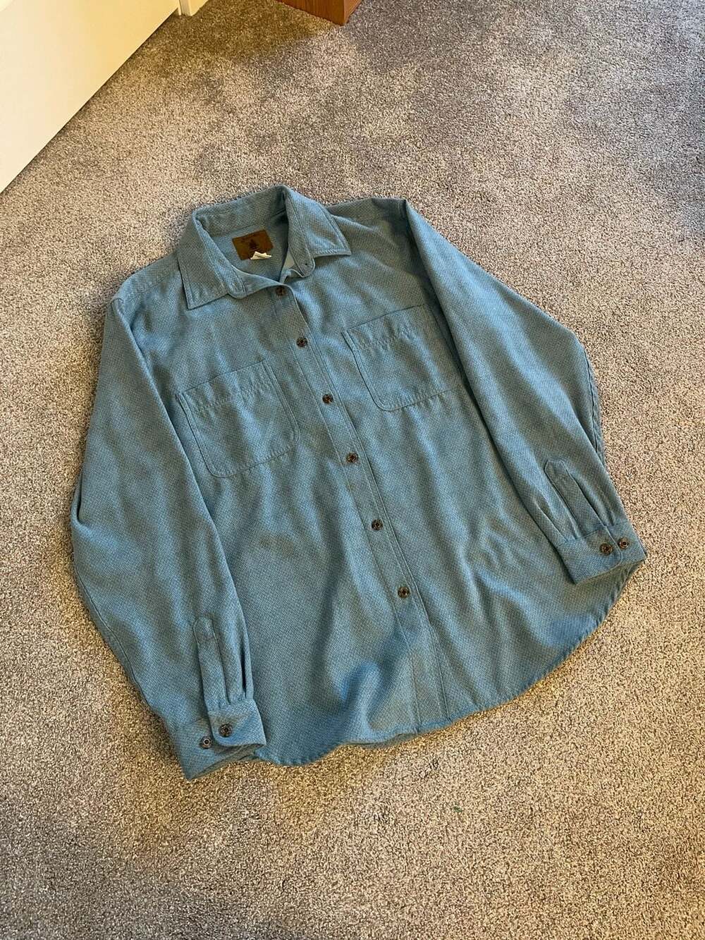 VTG 90s Heavyweight St. John's Bay Long Sleeve Shirt Large Tall Blue Textured Bu